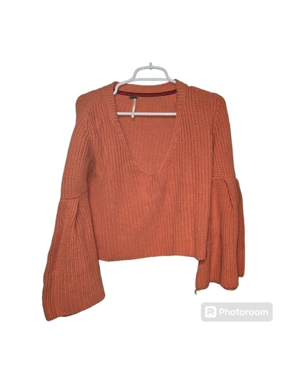 Free People Damsel Bell Sleeve Cropped Sweater Coral Small Boho - Picture 2 of 10
